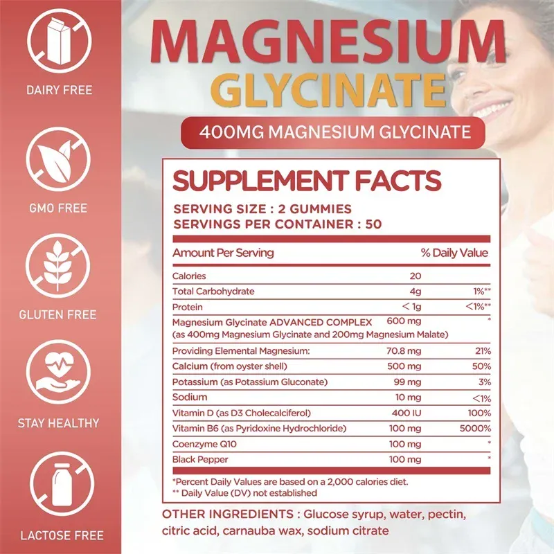Magnesium Glycinate Gummies - Ang Kalusugan ng Utak ay Nagpapalakas ng Mga Kalamnan at Buto Nagpapabuti ng Pagtulog Relax Nerves — image 2