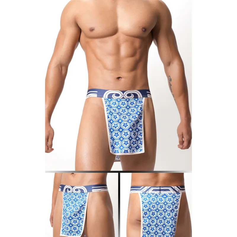 Men Low Rise Crotchless Traditional Printed Japanese Sumo Briefs Thong Kimono Rokushaku Fundoshi Loincloth Panties Underwear — image 8