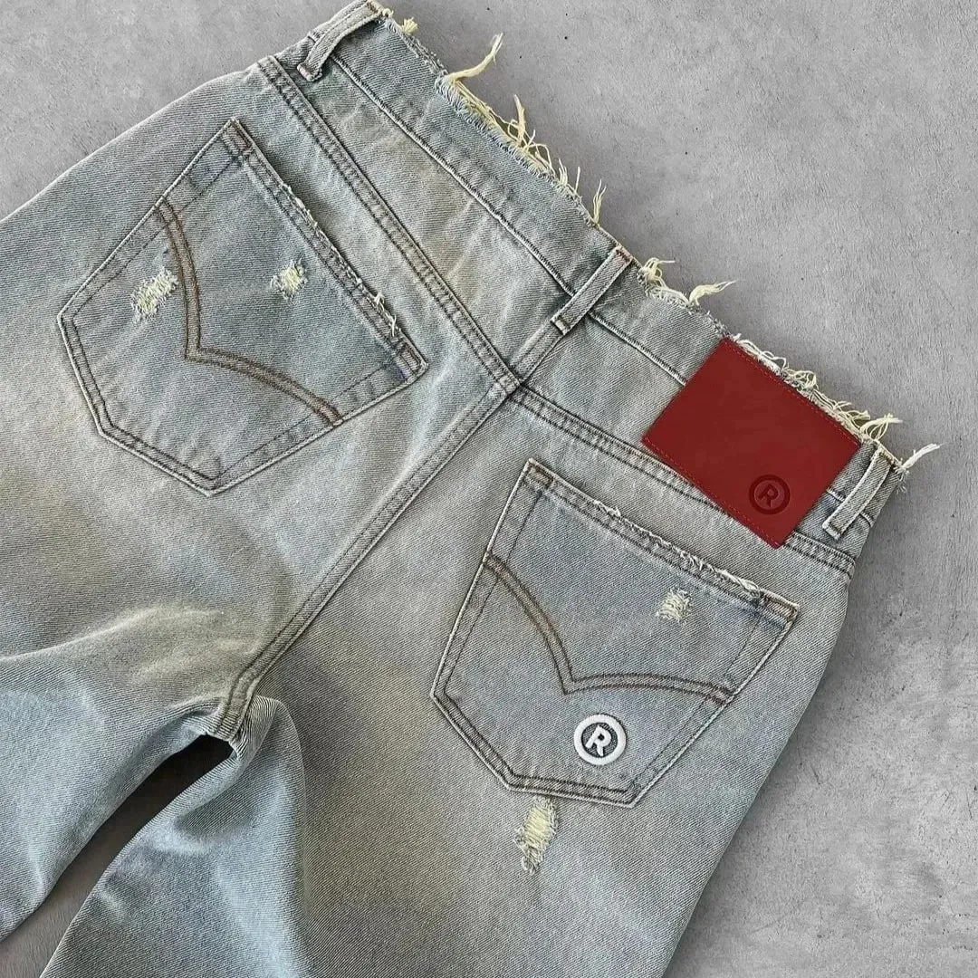 Straight Jeans Distressed Men Jean Ripped Holes Washed Denim Pants Ankle Length Loose Solid Zipper Fly Pockets Casual 2026 — image 4