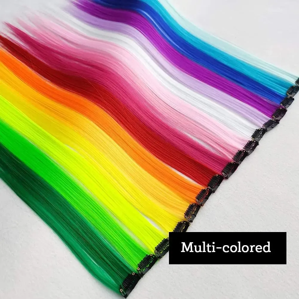 Synthetic 1-6pc Colored Hair Extensions Clip in Colorful Hair Extensions Rainbow Hair Extensions for Women Girls Hair Extensions — image 6