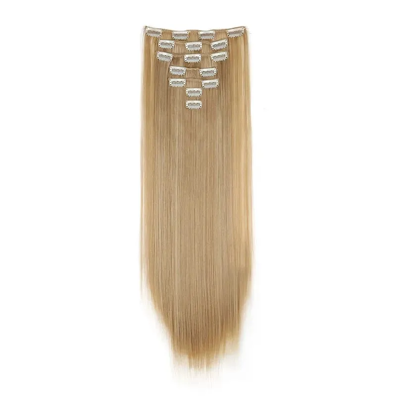 Long Straight Hairstyle 16 Clips 7 Pcs/Set Hair Extensions Natural Synthetic Blonde Black Hairpieces Heat Resistant For Women Kp — image 19
