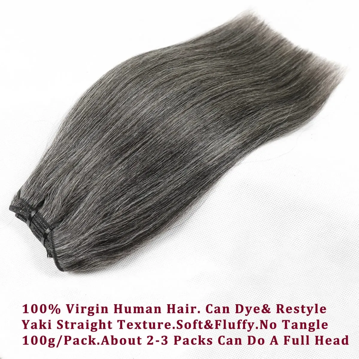 Yaki Straight Salt And Pepper Human Hair Bundles 12Inch Double Drawn Virgin Brazilian Hair Extensions For Women 100g/Pack — image 3