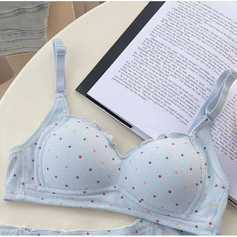 White Polka Dot Wireless Bra for Teens Push Up Bust Retraction Support Non Padded Bralette Set Small Chest Anti Sagging MOYISU — image 9