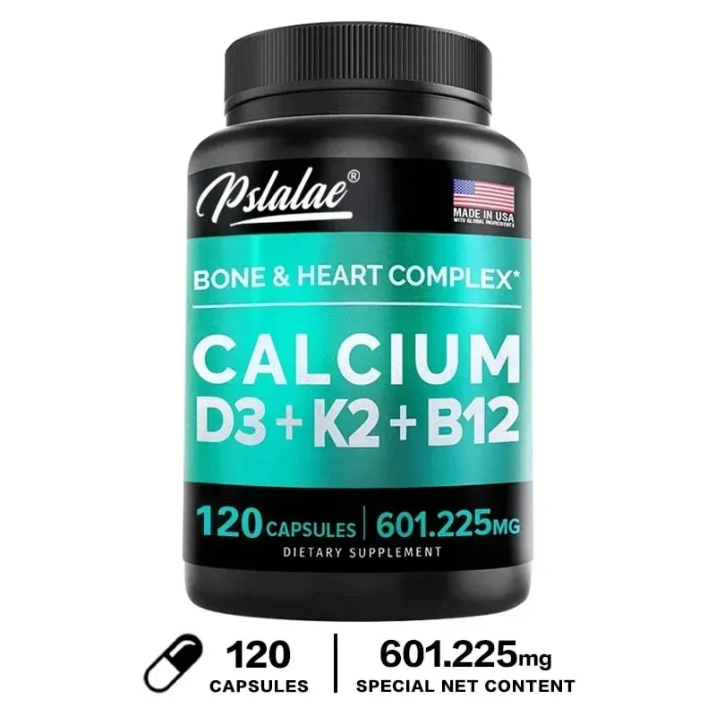 Kalzium 600 mg Vitamin D3 K2 B12 Ergänzung – Bietet Herzknochen- und Immununterstützung für Frauen und Männer
