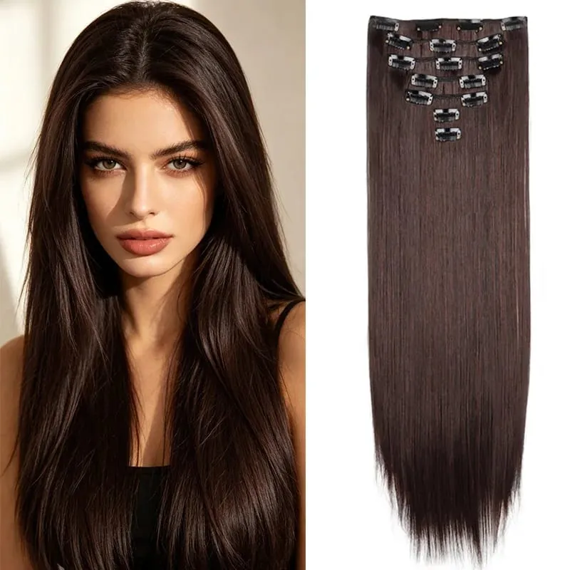 24Inch Synthetic 7pcs/set Long Straight Clip in Hair Extensions Invisible Fake Clips on Hairpieces for Women Party Daily Use — image 10