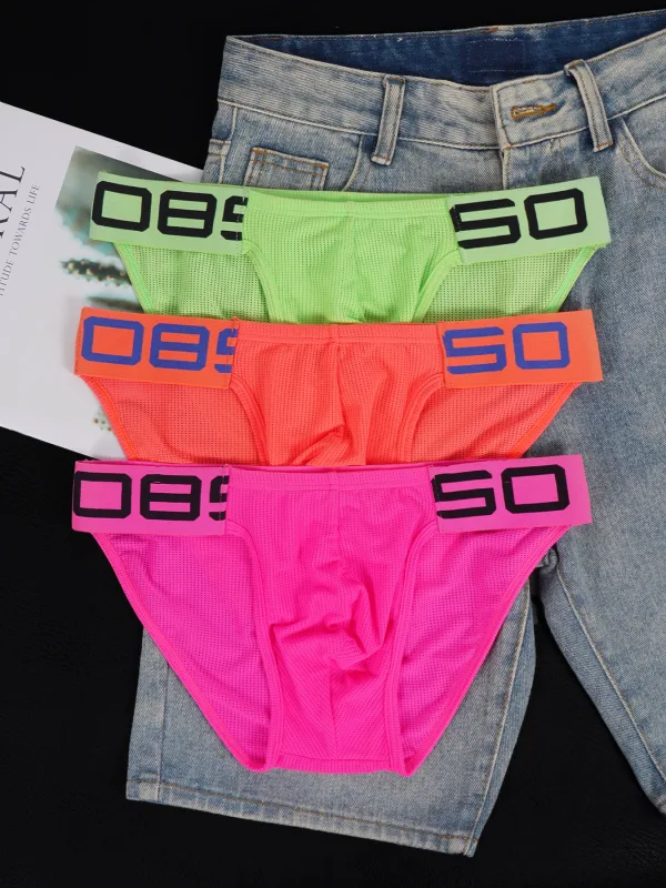 Cuecas masculinas de mistura de nylon, cuecas respiráveis com letras de chifre em relevo, cintura elástica larga, cor fluorescente, roupa íntima sexy — image 6