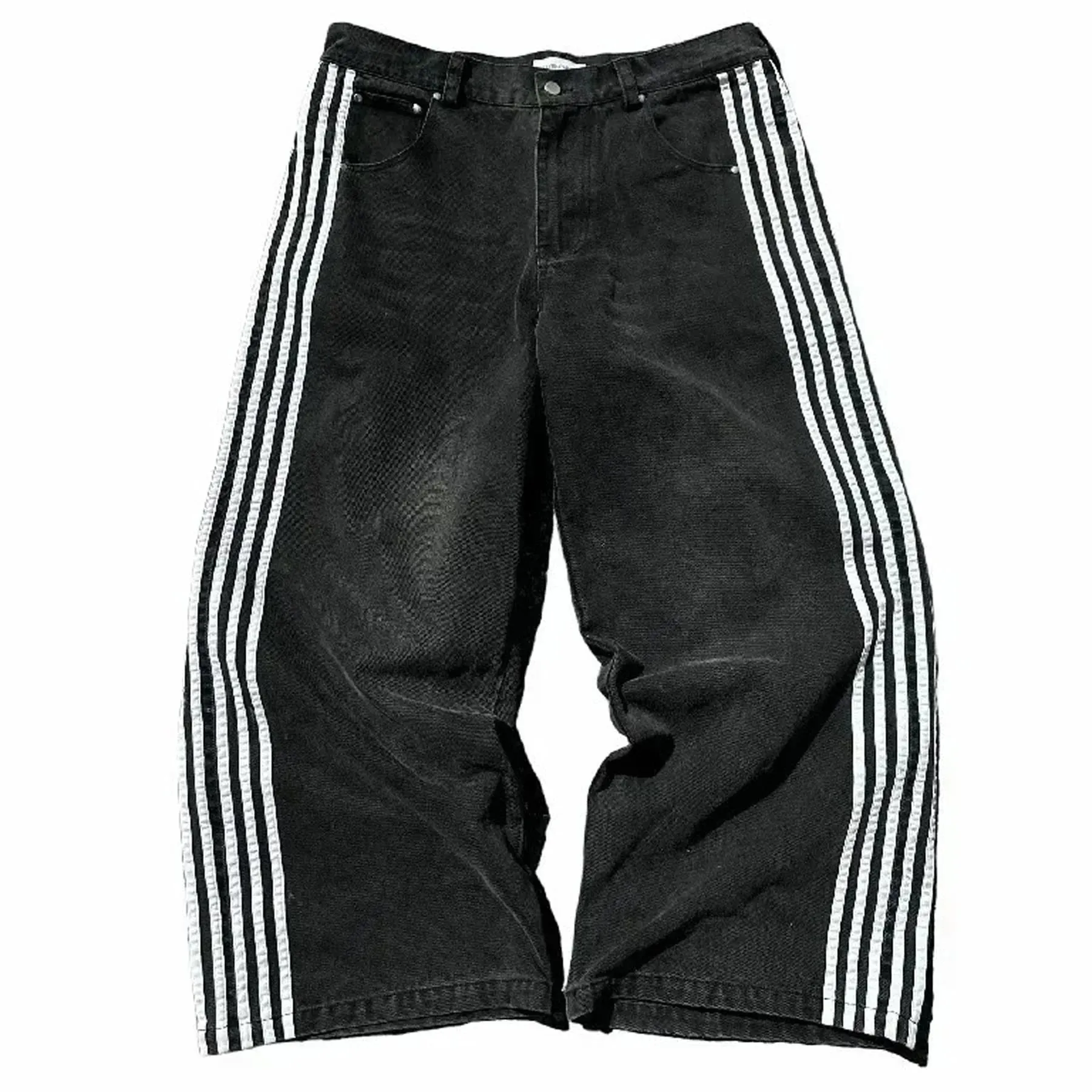 Y2K Striped Baggy Jeans Unisex Wide Leg Denim Pants Hip Hop Streetwear Casual High Quality Embroidered Jeans For Men Women