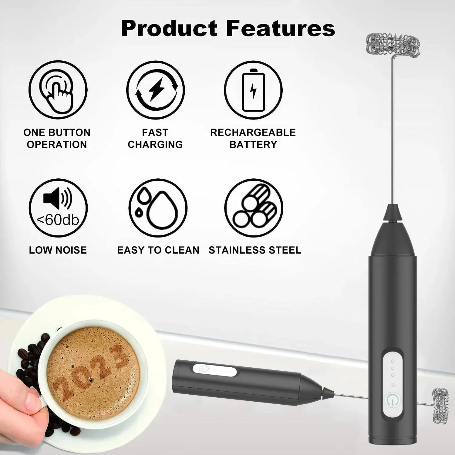 الحليب Frother USB قابلة للشحن 3 سرعات صانع الرغوة القهوة خفقت خلاط كهربائي مقبض خلاط خافق البيض