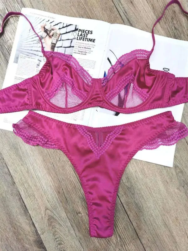 Satin Dessous-Set Französischer Spitzen-BH mit Vorder-Verschluss - Ultra dünn Minimizer & Push Up für jede Größe BANERDANNI AB — image 8