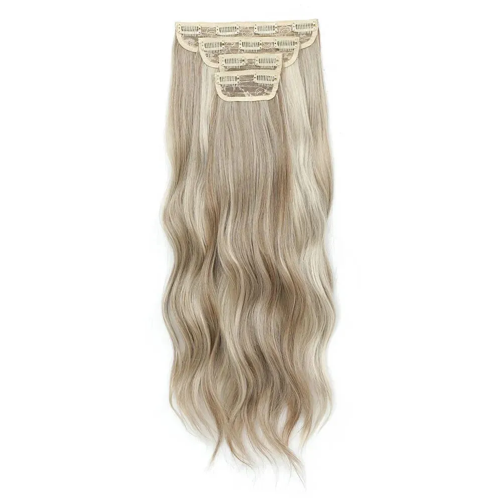 4Pcs/Set 11 Clips 22 Inches 220g Beach Waves Clip in Hair Extensions Sandy Blonde Champagne Heat Resistant Synthetic Hairpiece — image 17