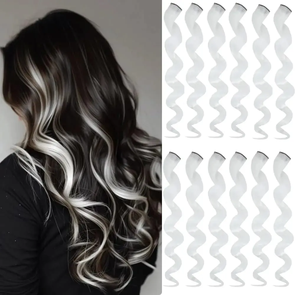 6 Pcs Black Hair Extensions 22 Inch Curly Wavy Colored Hair Colorful Clip in Extensions Highlight Party for Kids Girls Synthetic — image 8