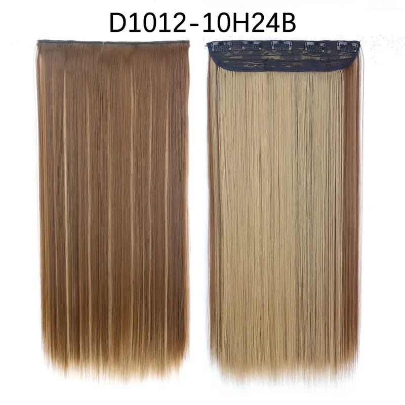 Azqueen Synthetic 5 Clips in Haarverlängerung, langes, glattes Haarteil, Frisur, Hochtemperaturfaser, goldbraun, schwarz