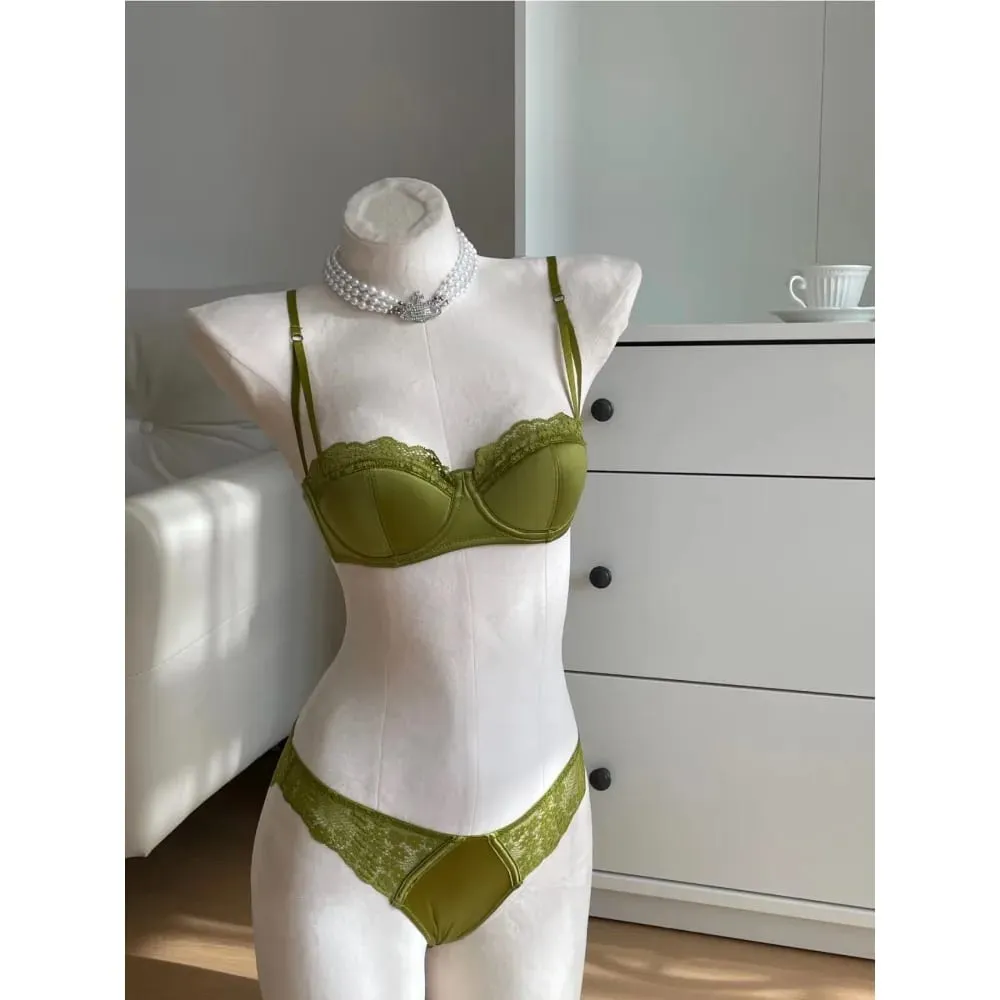 Ladies French Half Cup Lingerie Set Soft Underwire Push‑Up Manipis na Strap Summer Manipis Magaan na Underwear Bra 32-38AB — image 4