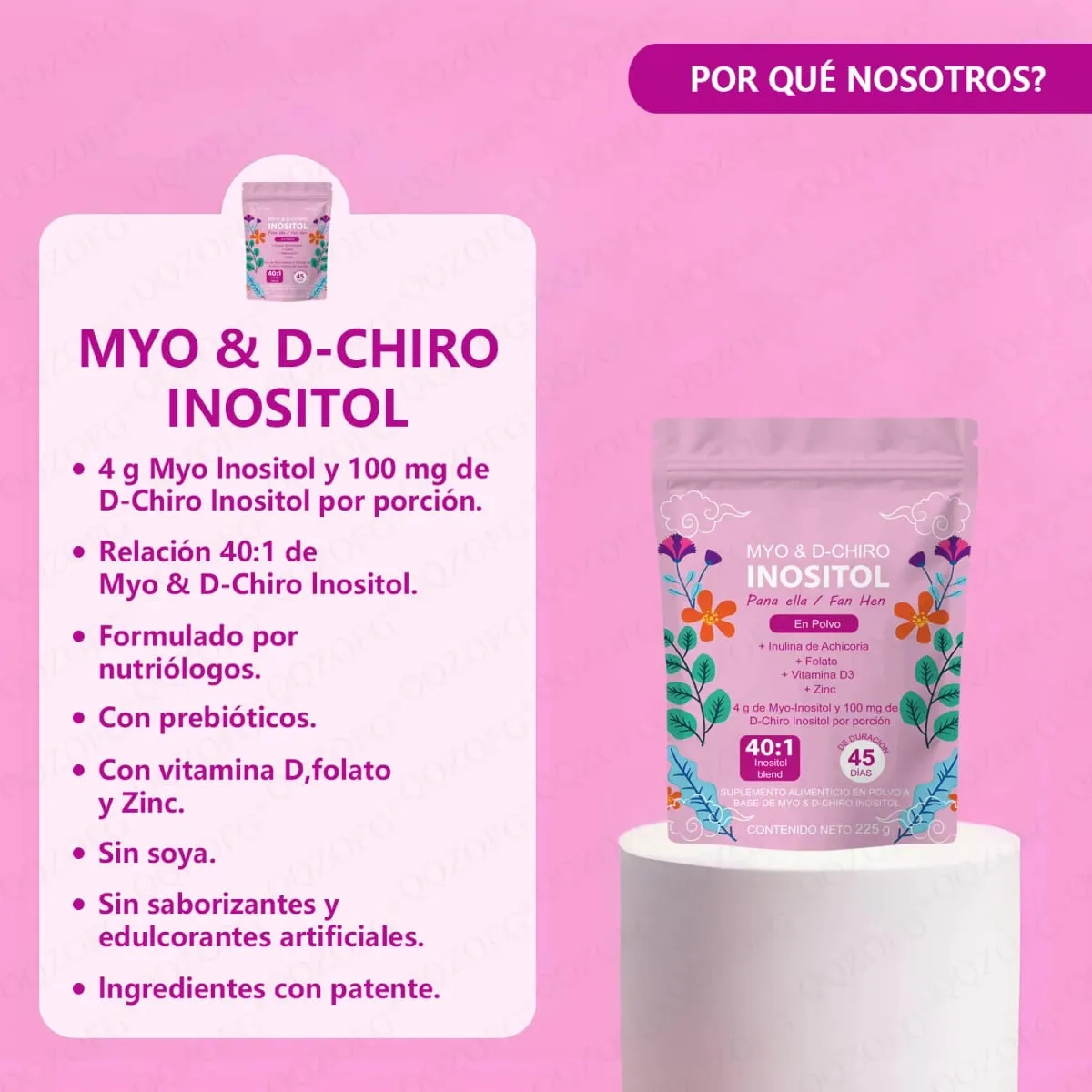 40:1 Campuran Serbuk Myo & D-Chiro Inositol Mengandungi Vitamin D3 Folat dan Zink Menyokong Makanan Tambahan Kesihatan Harian Wanita — image 3