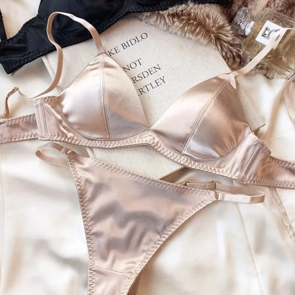 Women French Satin Triangle Cup Lingerie Set Sexy Thin Wireless Bra Seamless Comfort Light Support Brassiere Underwear 32 To 38 — image 6