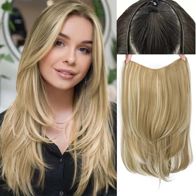 22Inch Synthetic V-Shaped Long Straight Layered Hair Extension Fluffy Increase Natural Invisible Hairpiece Wig for Women — image 12