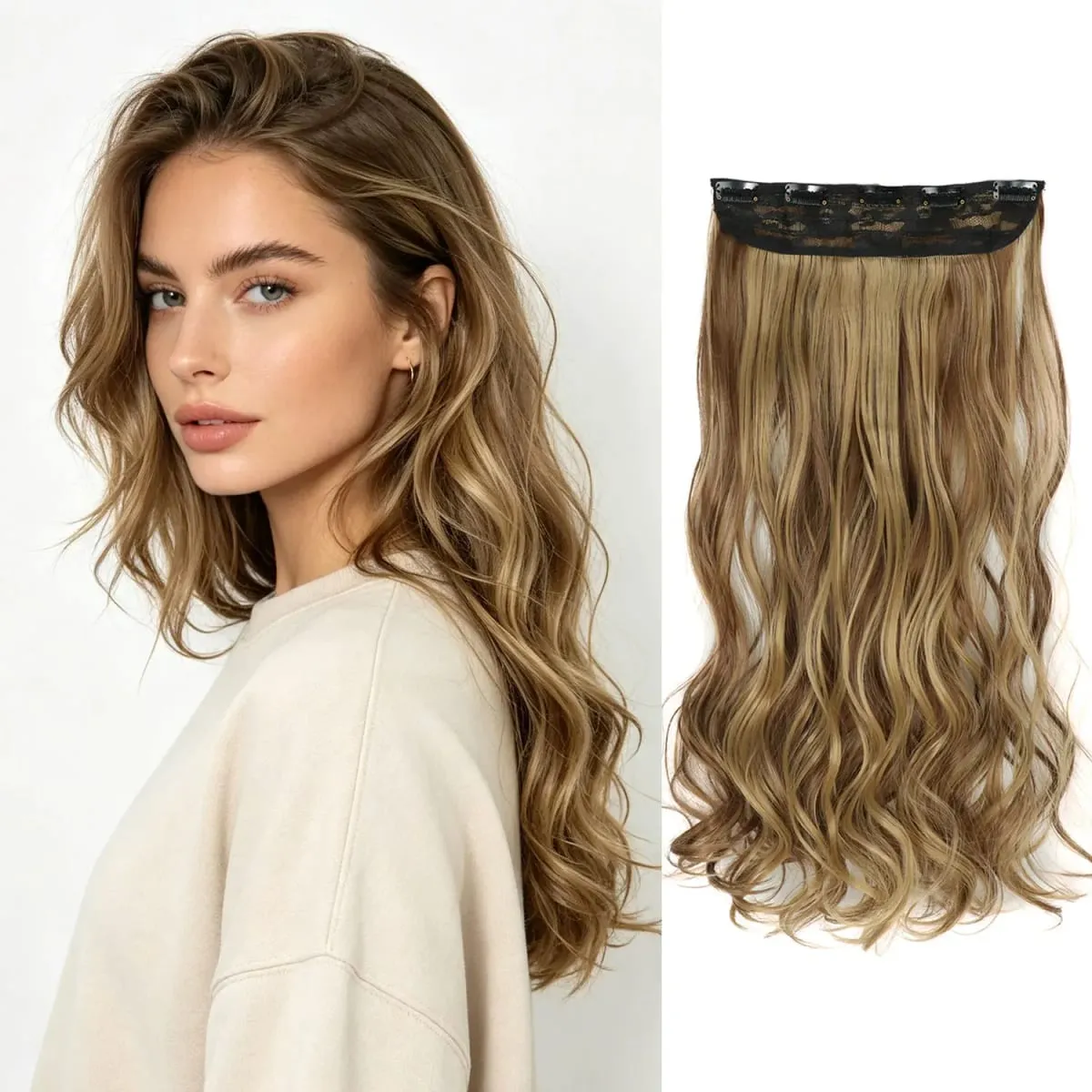 Synthetic clip in hair extensions 5 clips in one piece high temperature fiber wavy hairpieces for women daily party holiday — image 8