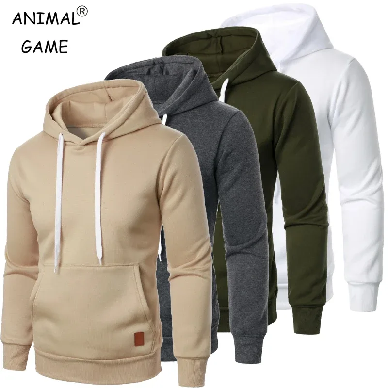 Lelaki Kasual Hooded Collar Drawstring Hoodies Baju Kemeja Lengan Panjang Luaran Streetwear Warna Pejal Pullover Ringan