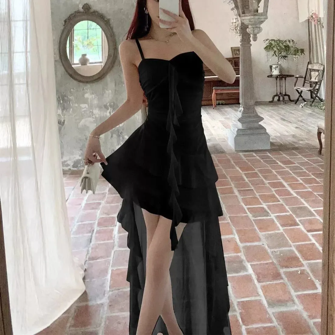Fashion Sexy Spaghetti Strap Ruffle Irregular Bodycon Party Club Evening Dress Women Mesh Suspender Spring Summer Holiday Beach — image 3