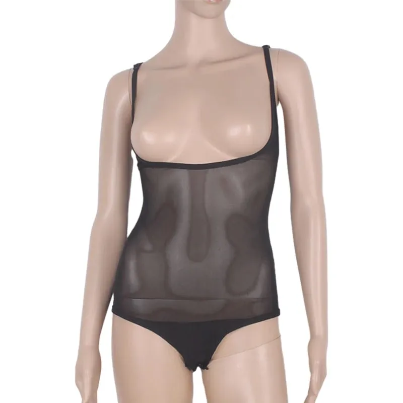 Women Vest Camisole Belly Dance Sheer Mesh Leotard Halter Neck Open Bust Bodysuit Sleeveless Dancewear Training Practice Costume — image 4