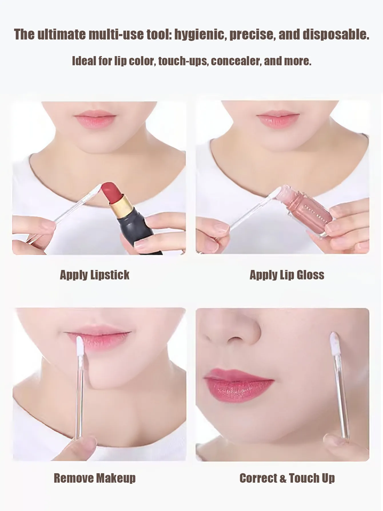 Pincéis descartáveis para lábios, 50/100 peças, pincel de maquiagem com ponta flocada, aplicador higiênico portátil para máscara corretiva de base de brilho labial — image 4