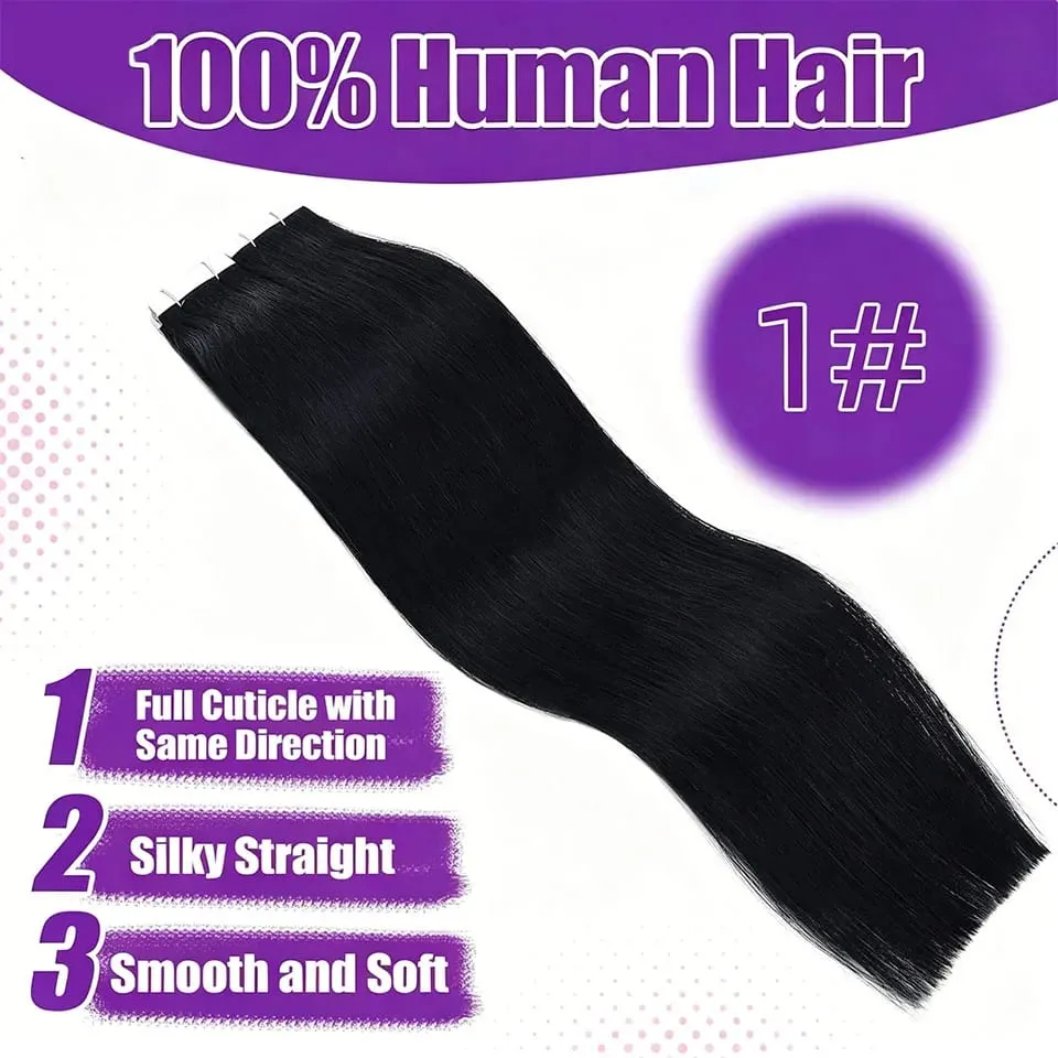 Tape in Hair Extensions Straight Remy Human Hair Seamless Invisible Skin Weft Remy Double Sided Adhesive Vietnamese Human Hair 50g/pack 16-26 inches — image 3