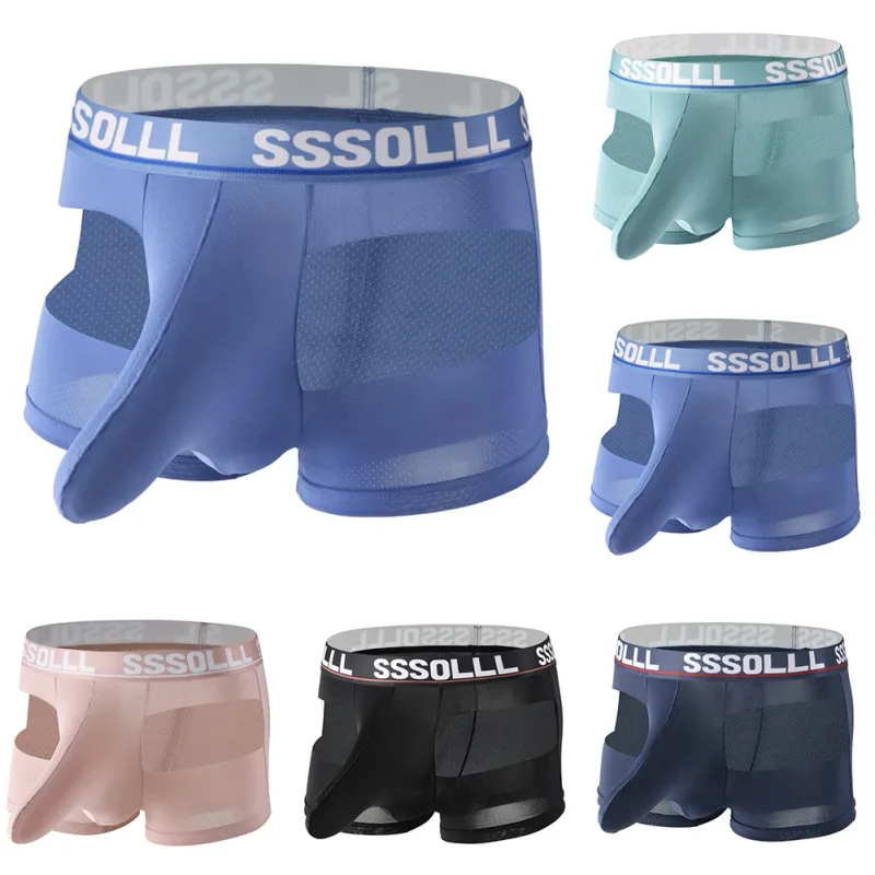 Men Breathable Mesh Boxer Shorts Soft Flat Corner Elephant Nose Trunks Underwear For Daily Wear Classic Letter Print Panties