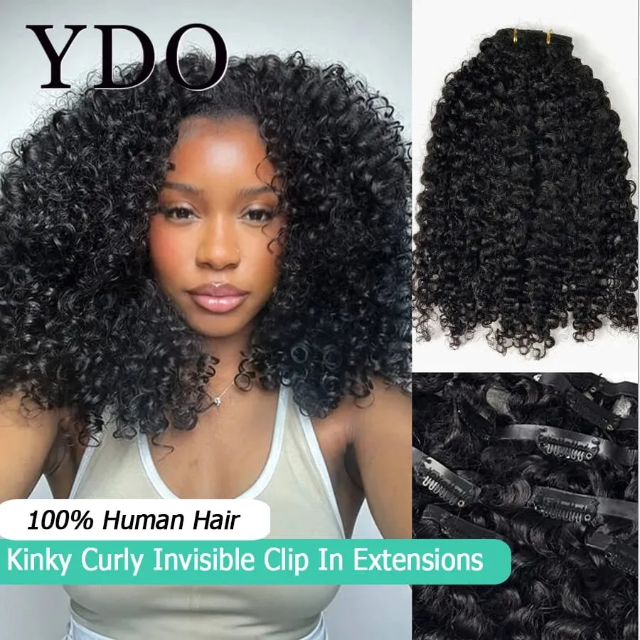 Kinky Curly Seamless Clip Ins Human Hair PU Clip In Hair Extensions For Black Women Afro Deep Curly Clip In Hair Extensions