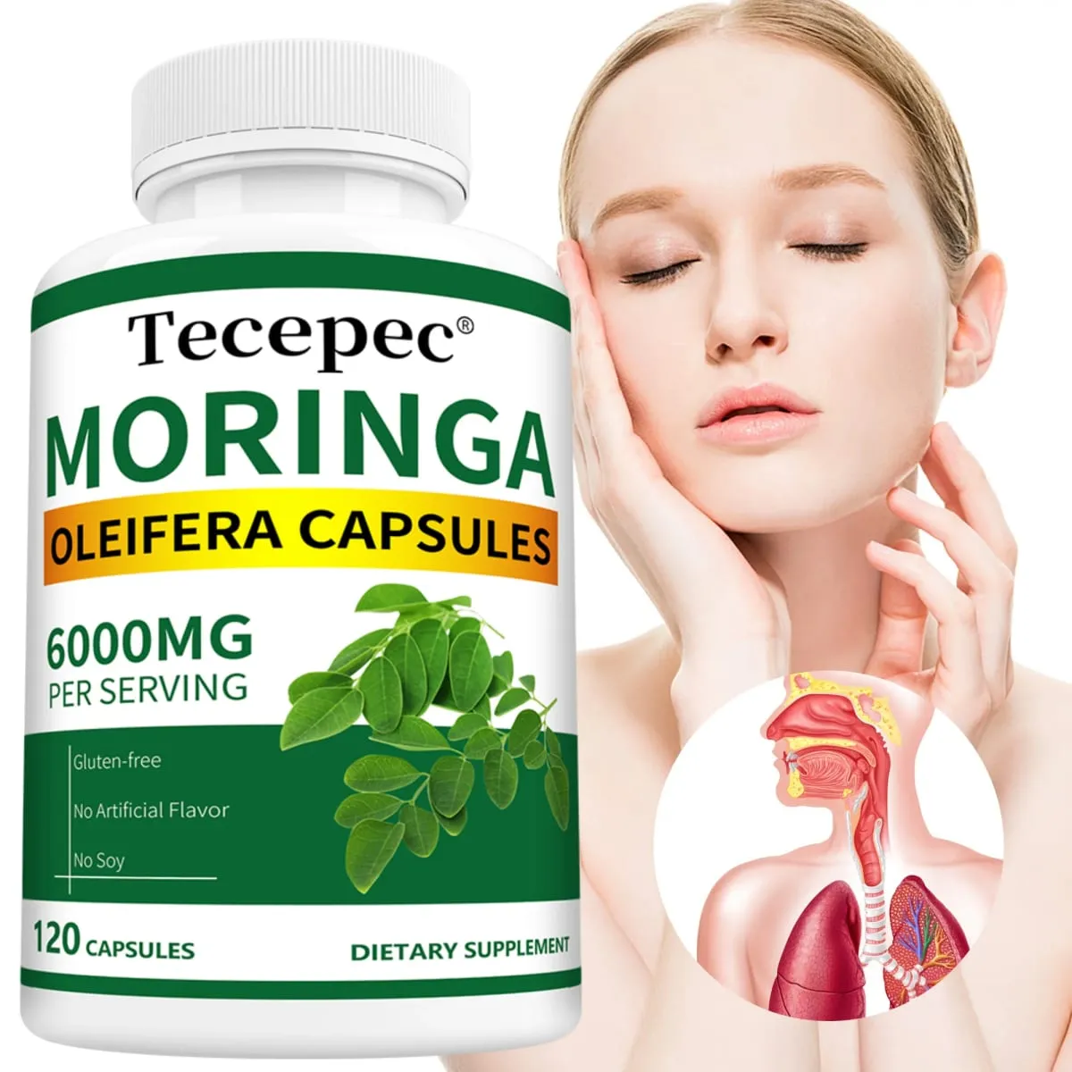 Organic Moringa Capsules 6000mg Antioxidant Boost Energy & Metabolism Support Immune Digestive Brain & Heart Health — image 1
