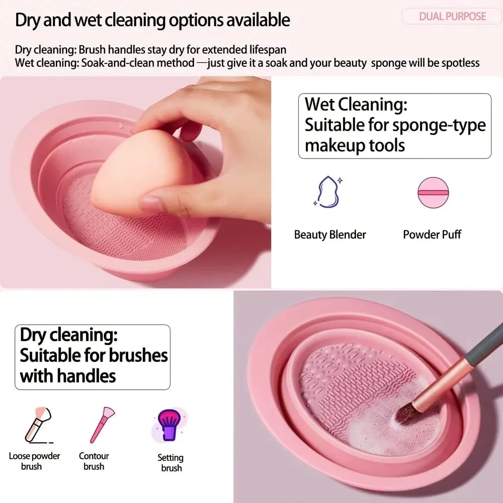 Escova de maquiagem de silicone dobrável, tigela, purificador texturizado para pincéis, esponjas, ferramenta de lavagem de viagem, compacto — image 2
