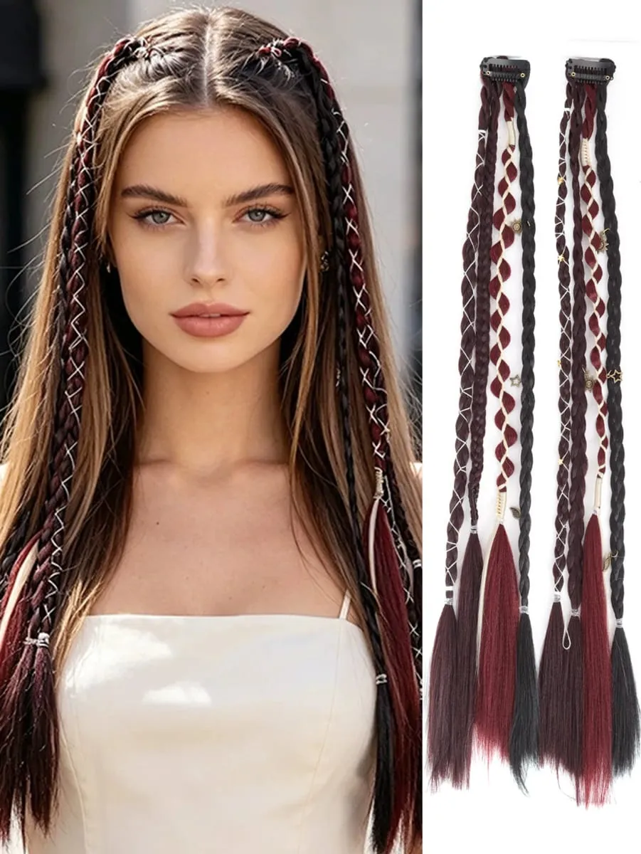 Ombre Synthetic Boho-style Small Twisted Braided Hair Extensions For Women Wig Braids BB Clip-on Spicy Girl Brown Boxing Braids — image 2