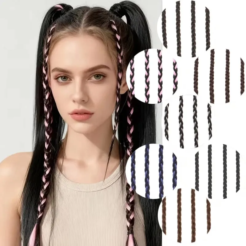 20Inch Synthetic 4pcs/set Y2K Style Clip-In Braided Hair Extension Perfect for Women'S Festival And Halloween Cosplay Hair — image 2