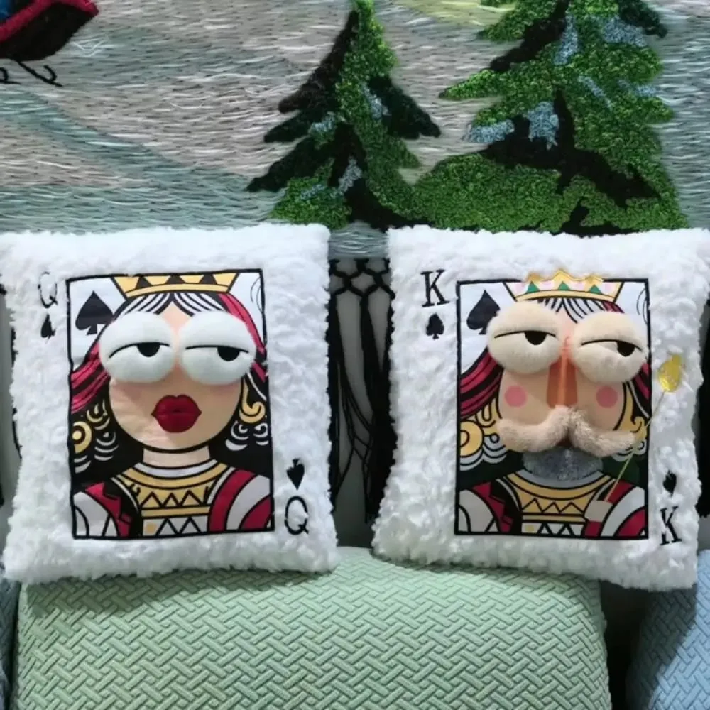 Patchwork Style Poker Card Cushion 3D Big Eyes High-Value Design Embroidered Pillow Card Game Theme Patchwork Pillow Home Decor — image 3