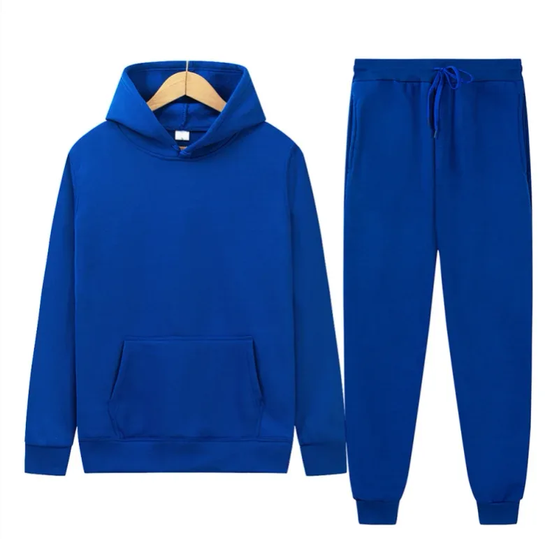 Men's Autumn/Winter New Solid Color Hoodie + Pants Two-Piece Set, Stylish Casual Sports Suit with Custom Printed Logo — image 21