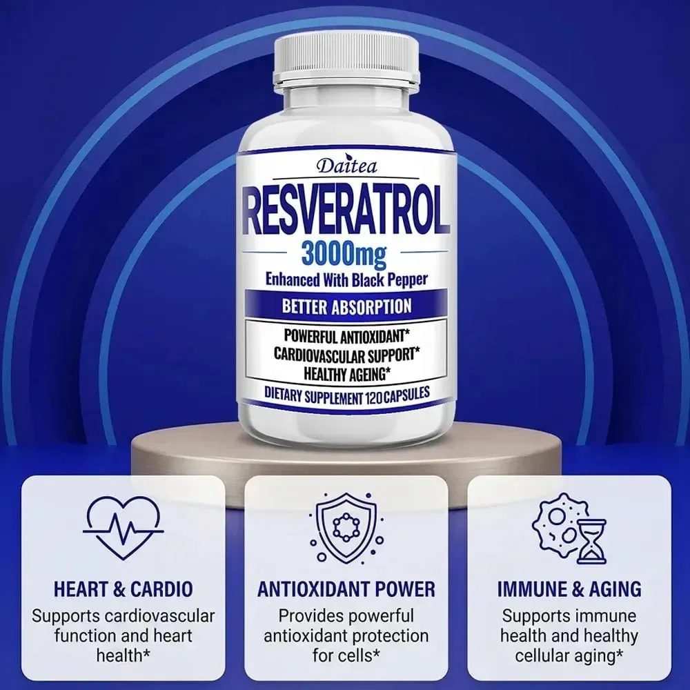 Resveratrol Supplement Capsules - Anti-Aging Cardiovascular & Joint Support Skin Health — image 3