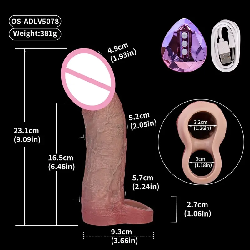 Controle sem fio realista oco vibrador macio silicone pênis manga preservativo masculino pau realçador atraso ejaculação brinquedos sexuais — image 11