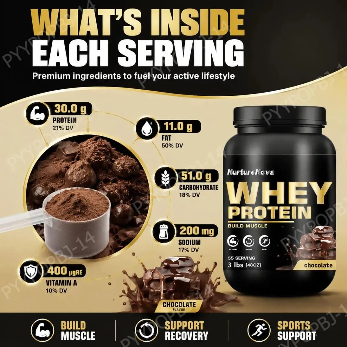 NurtureNova Chocolate Whey Protein Powder 30g Serving 55 Servings per Jar Muscle Building & Recovery Support Fitness Nutrition S — image 5