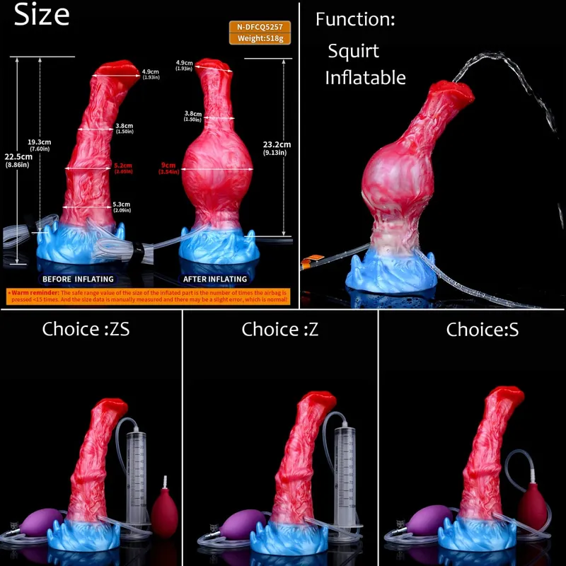 Silicone gonfiabile eiaculazione nodo dildo circonferenza regolabile schizzi fantasia cavallo pene giocattoli adulti del sesso dilatatore anale