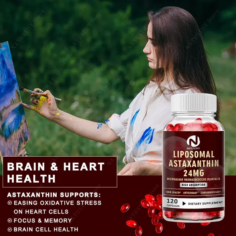 Liposomal Astaxanthin Capsules 24mg for Brain Heart Vitality Skin Joint Eye Immune Health — image 7