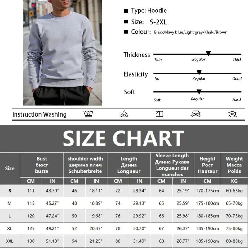 Men's Crew Neck Pullover Solid Color Large Sweatshirts Spring Autumn Outdoor Jogging Tops Men Casual Hoodies Streetwear — image 21