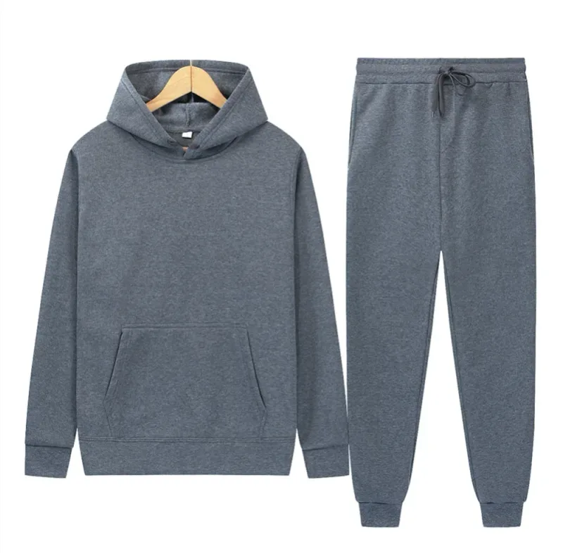 Men's Autumn/Winter New Solid Color Hoodie + Pants Two-Piece Set, Stylish Casual Sports Suit with Custom Printed Logo — image 14