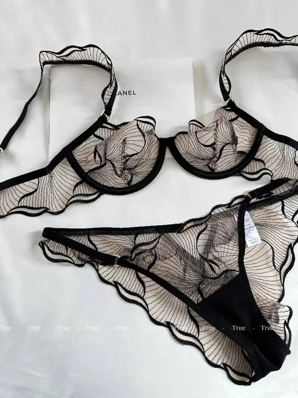 Summer French Lace Bra Beachwear Large Bust Minimizer Ultra Thin Sheer Anti-Sagging Light Support Ruffles Embroidery AU MOYISU — image 6