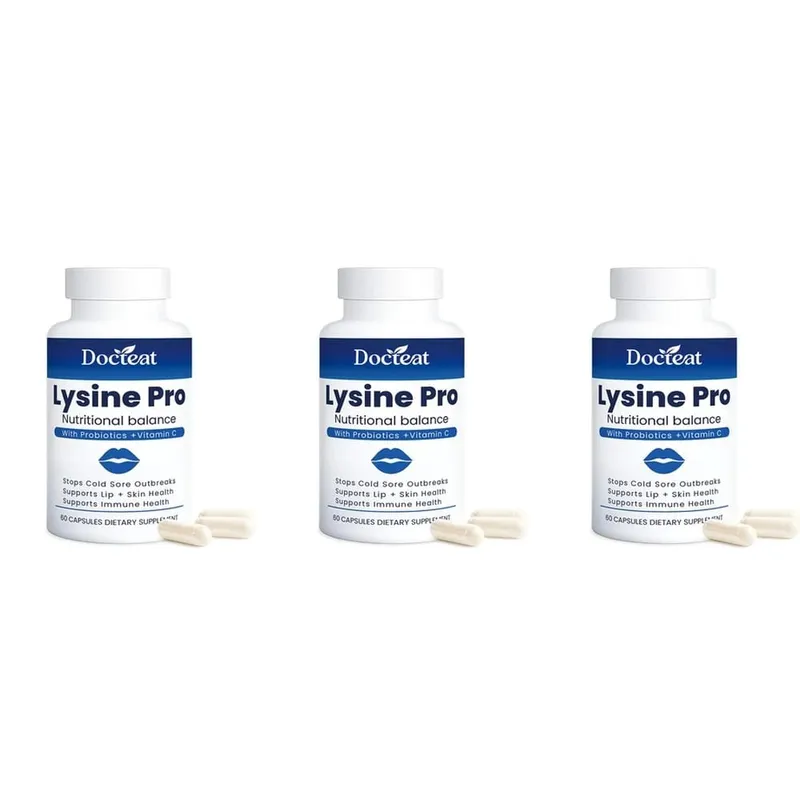 Lysine Pro Capsules with Probiotics and Vitamin C for Skin Health and Digestive Balance and Zinc for Men Women 60 Capsules