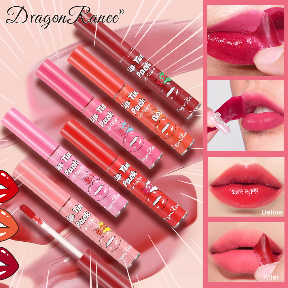 Peel Off Rose Red Lip Gloss Contorno delle labbra Contorno del tatuaggio Macchia per labbra Resistente al trasferimento impermeabile Strappo Peel Off Rossetto Trucco