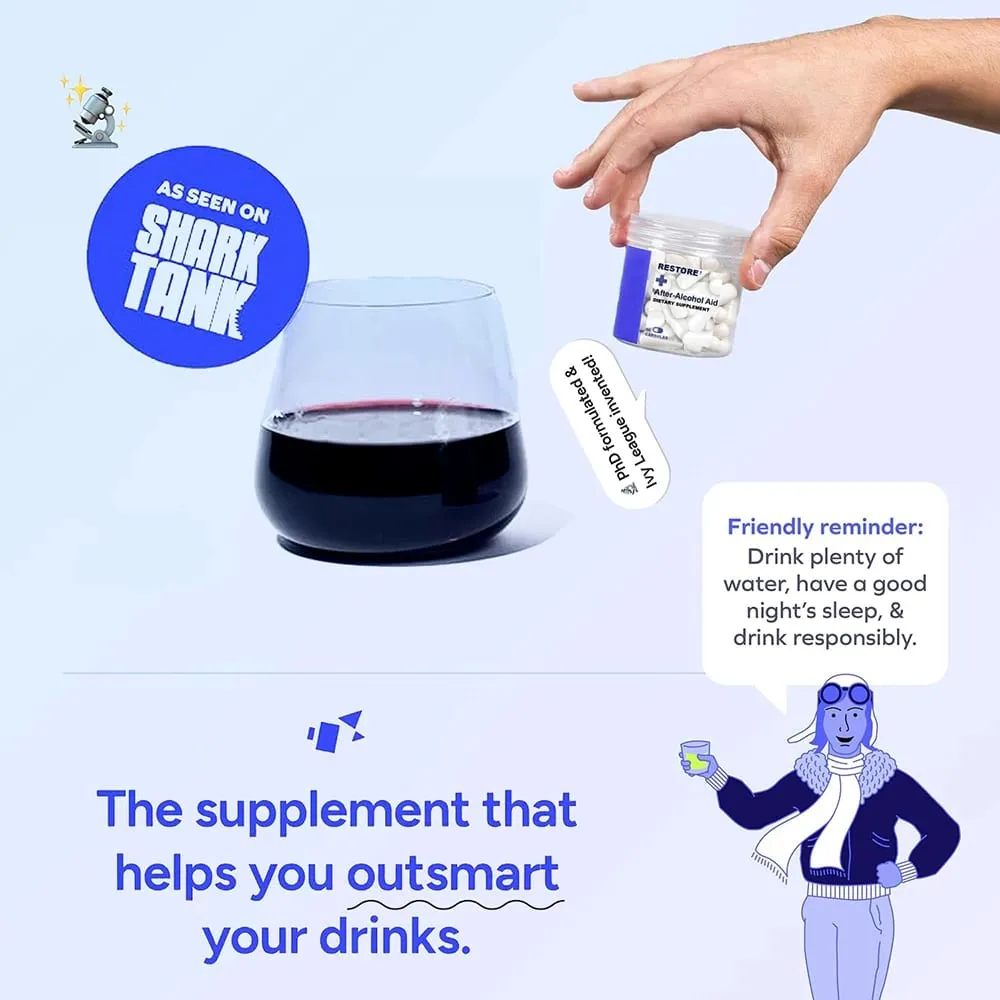 Restore After-Alcohol Aid Drink Supplement with DHM + L-Cysteine - Feel Better After Drinking & Support Your Liver - 36 Capsules — image 7