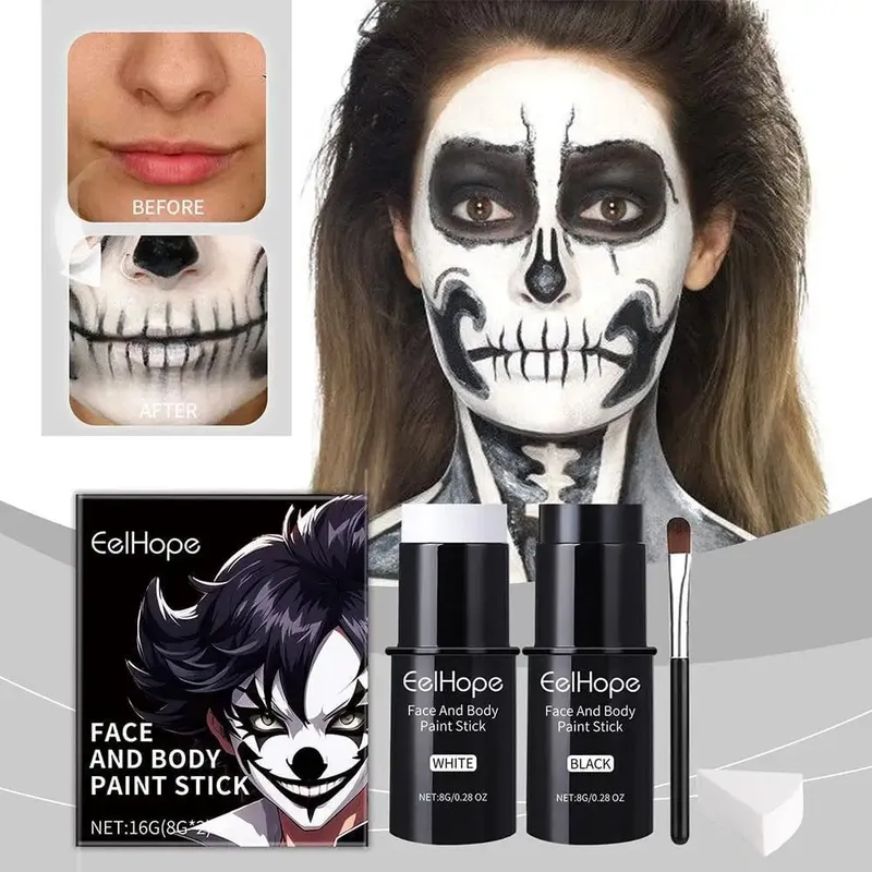 Cover Foundation Clown Färgglad Långvarig Vattentät Halloween Festlig Makeup Tillbehör Set Svart Vit Face Body Paint Kit — image 2