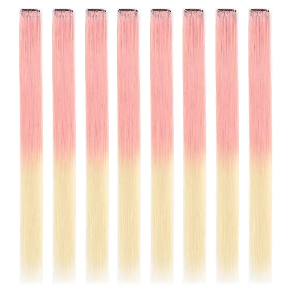 8pcs/pack Colored Party Highlights Clip in Hair Extensions for Girls 22 inches Multi-colors Straight Hair Synthetic Hairpieces — image 15