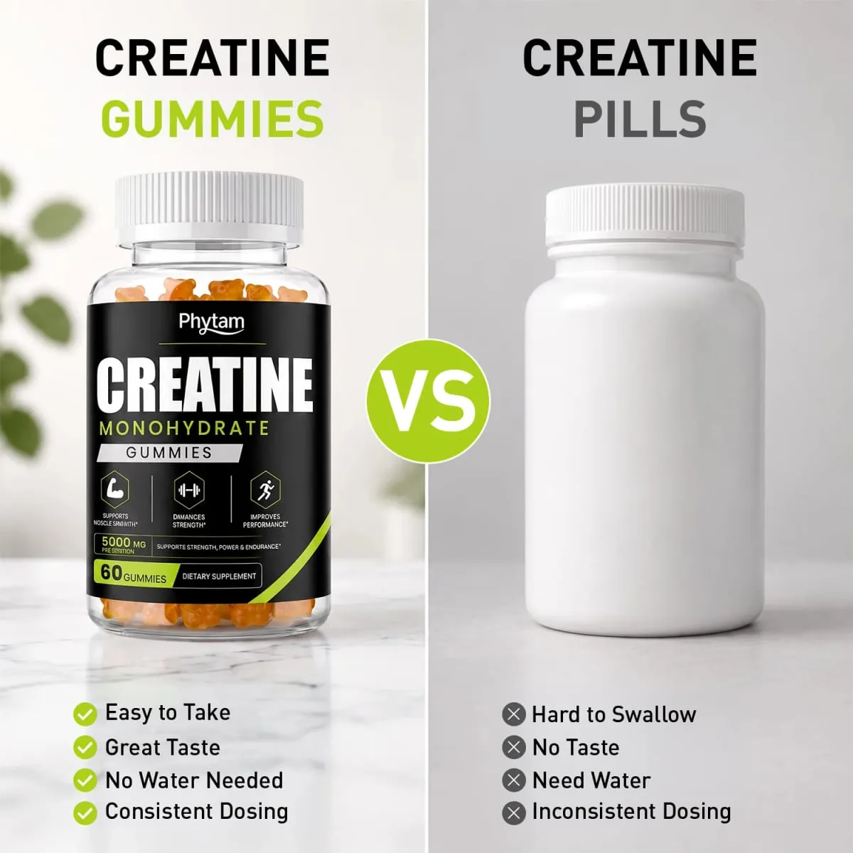 5000mg Creatine Monohydrate Bear Gummies 60 Count Chewable Daily Workout Nutrition Supplement Supports Athletic Performance & Muscle Maintenance