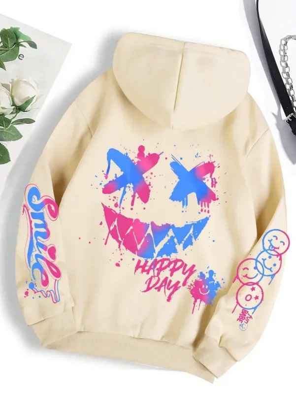 New Autumn Men's Personalized Smiling Face Print Comfortable Breathable Hooded Sweatshirt Outdoor Street Fashion Hooded Sweatshi — image 12