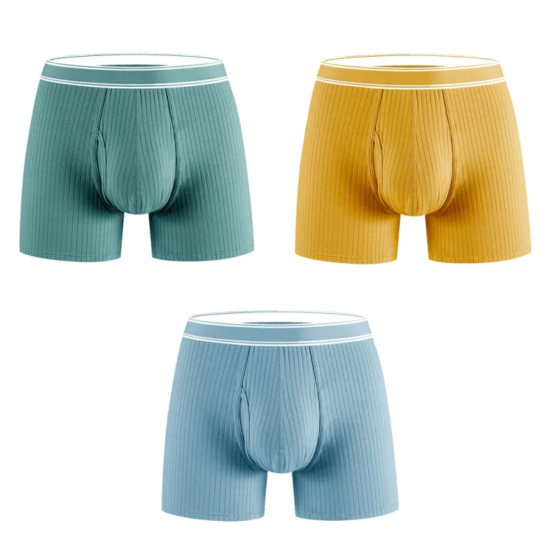 3PCS/Pack 100% Cotton Solid Striped Man Undrewear Lengthen Breathable Fitness Boxers Hombre Crotch Side Opening Men's Underpants